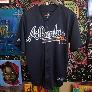 Vintage Y2K/90 Majestic MLB Atlanta Braves Chipper Jones Number 10 Navy Jersey M